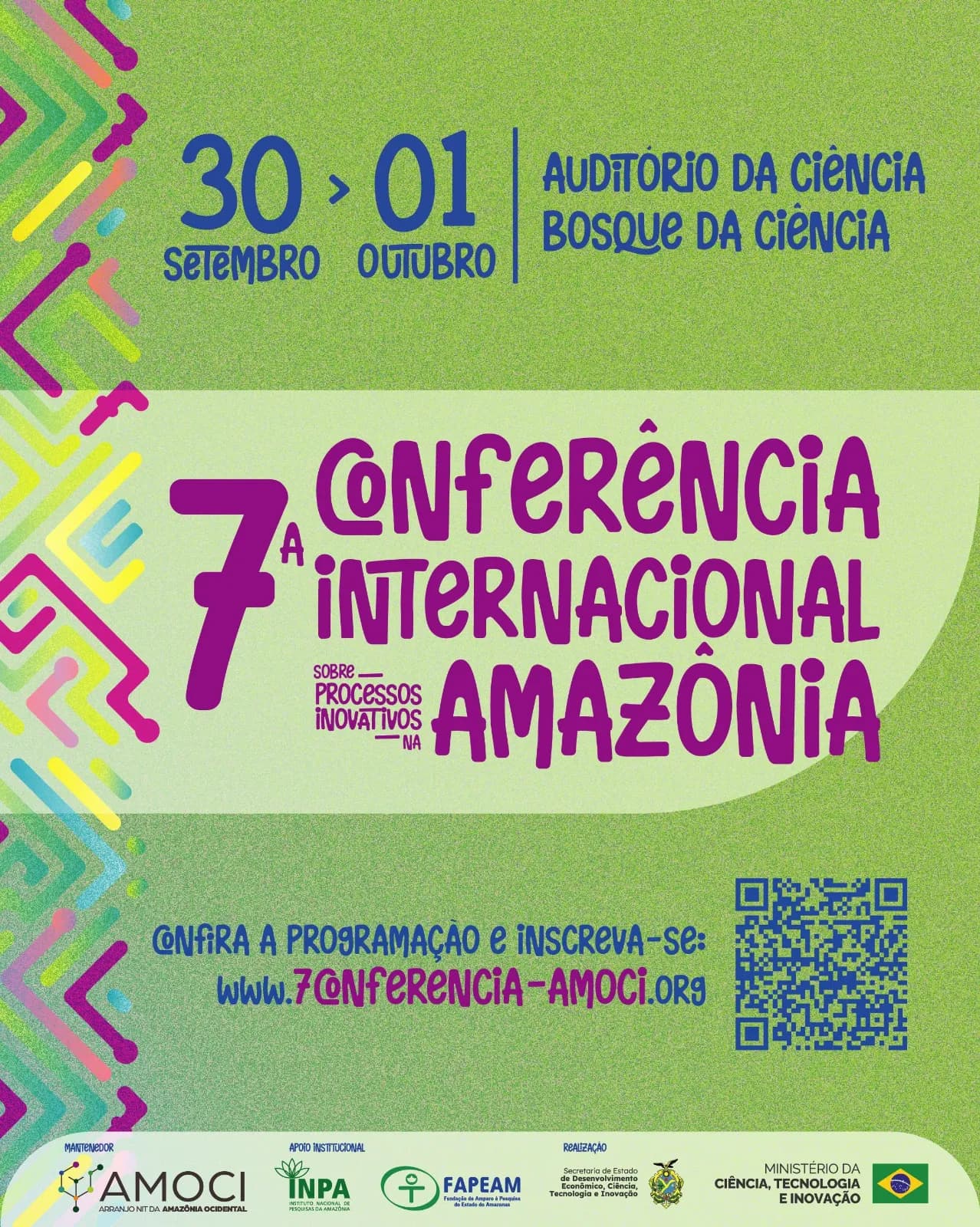 Afiche de la 7.ª Conferencia Internacional sobre Procesos Innovadores en la Amazonía, del 30 de septiembre al 1 de octubre