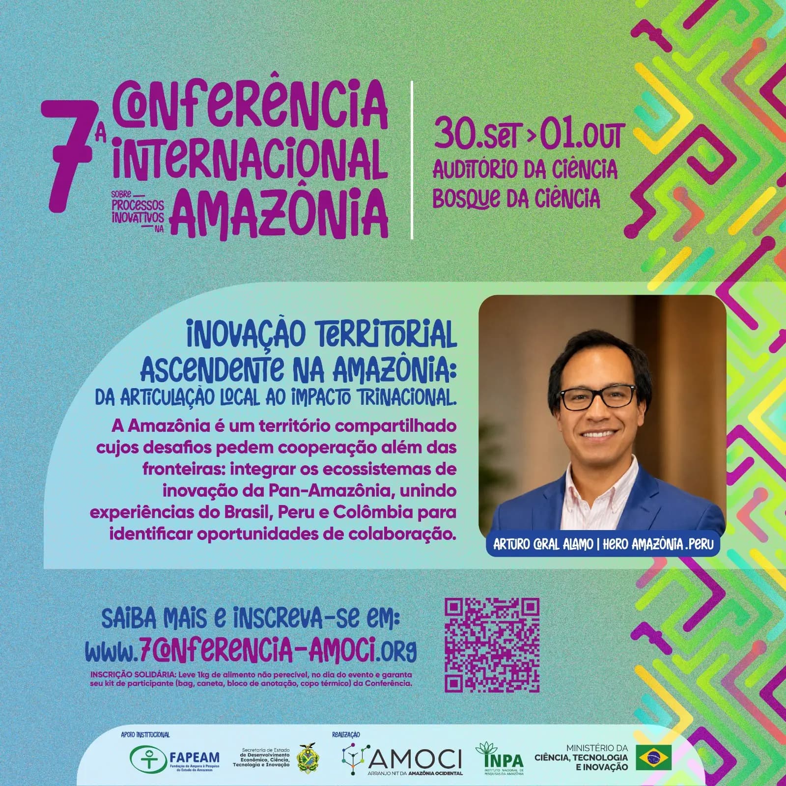Pieza oficial de la ponencia de Arturo Coral Alamo en la 7.ª Conferencia Internacional sobre Procesos Innovadores en la Amazonía